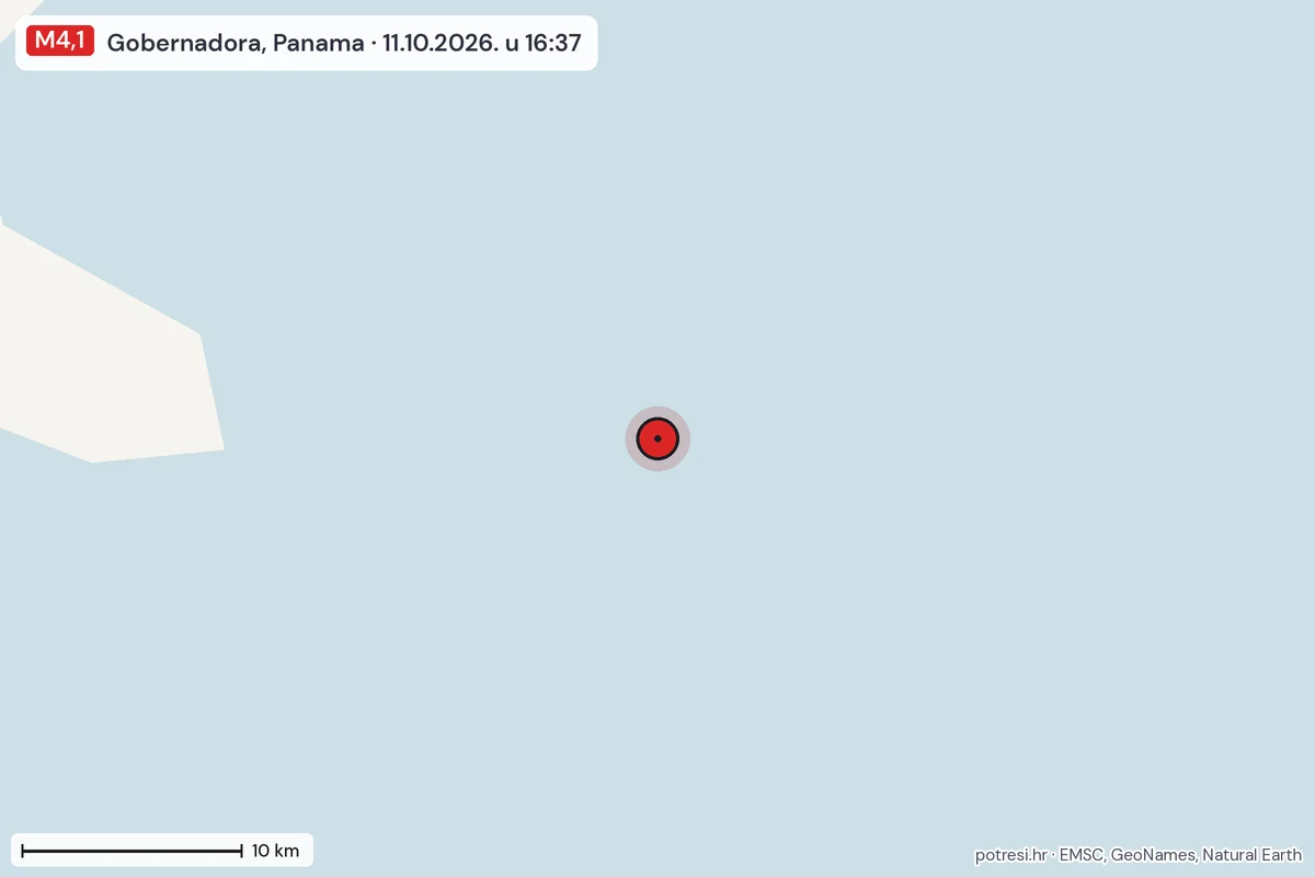 Karta: okolica epicentra, 60 km, potres M4,1, Gobernadora, Panama, 11.10.2026.