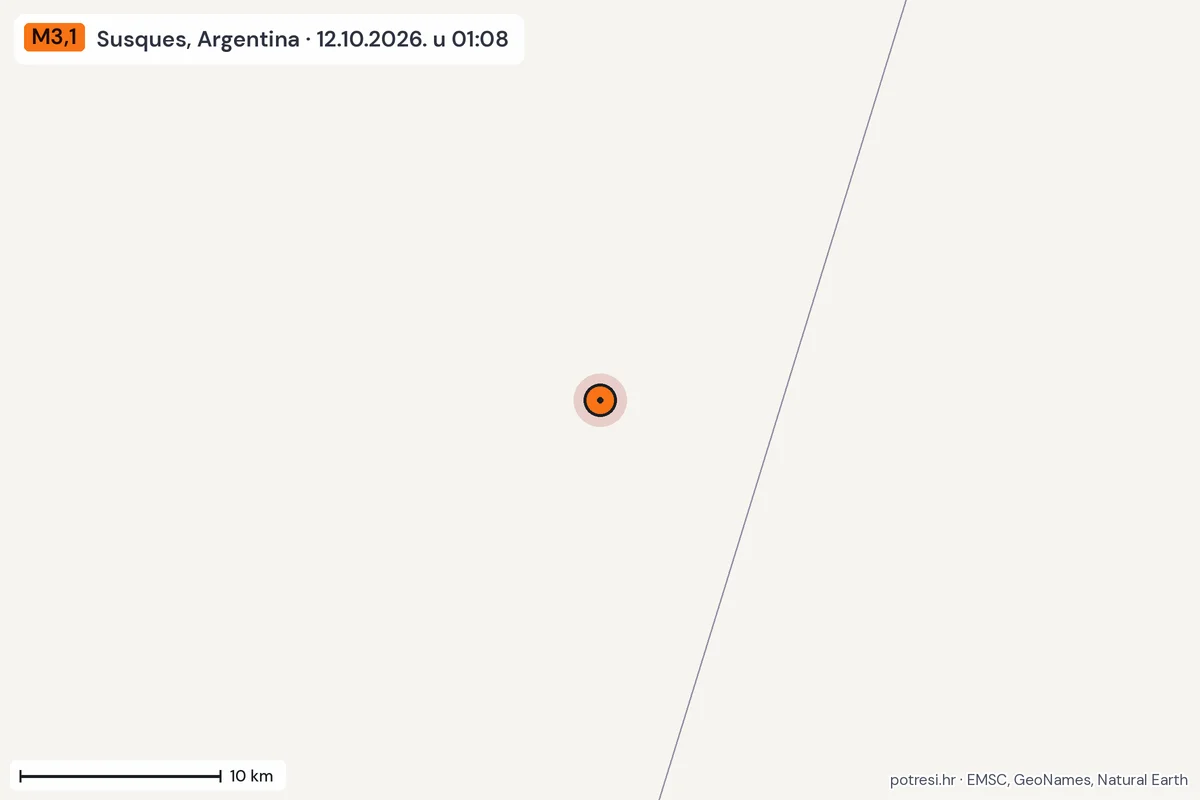 Karta: okolica epicentra, 60 km, potres M3,1, Susques, Argentina, 12.10.2026.