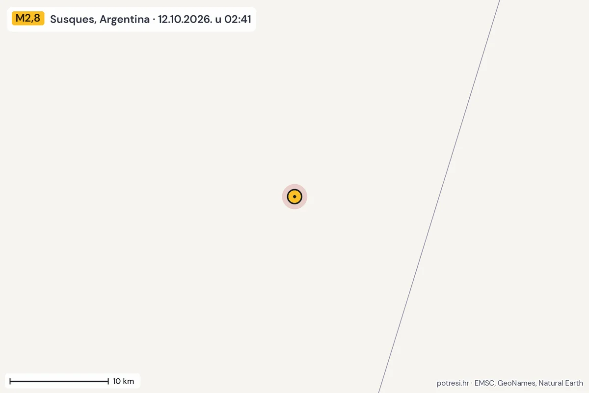 Karta: okolica epicentra, 60 km, potres M2,8, Susques, Argentina, 12.10.2026.