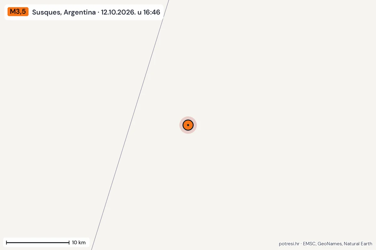 Karta: okolica epicentra, 60 km, potres M3,5, Susques, Argentina, 12.10.2026.