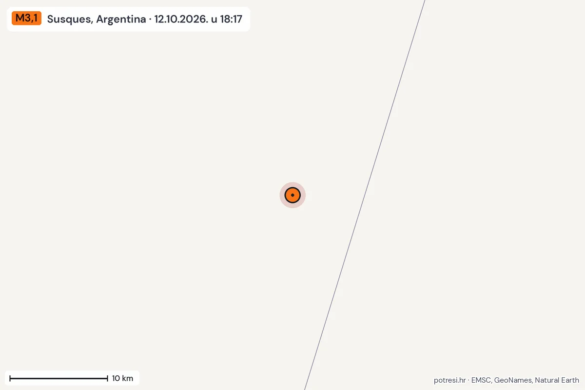 Karta: okolica epicentra, 60 km, potres M3,1, Susques, Argentina, 12.10.2026.