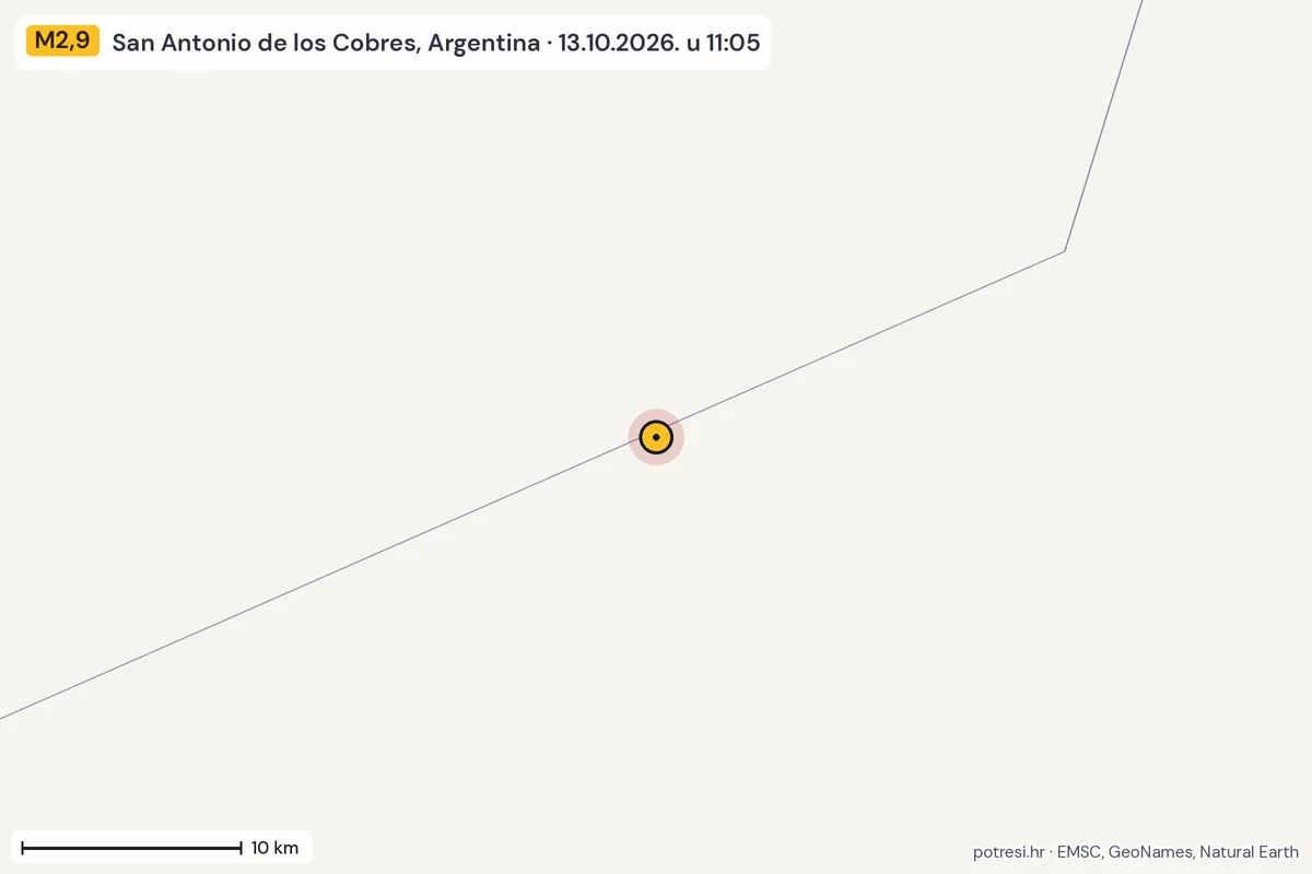 Karta: okolica epicentra, 60 km, potres M2,9, San Antonio de los Cobres, Argentina, 13.10.2026.