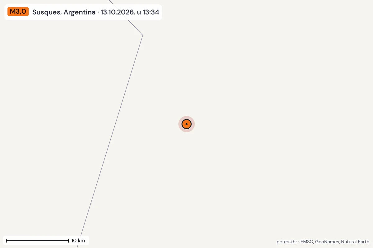 Karta: okolica epicentra, 60 km, potres M3,0, Susques, Argentina, 13.10.2026.