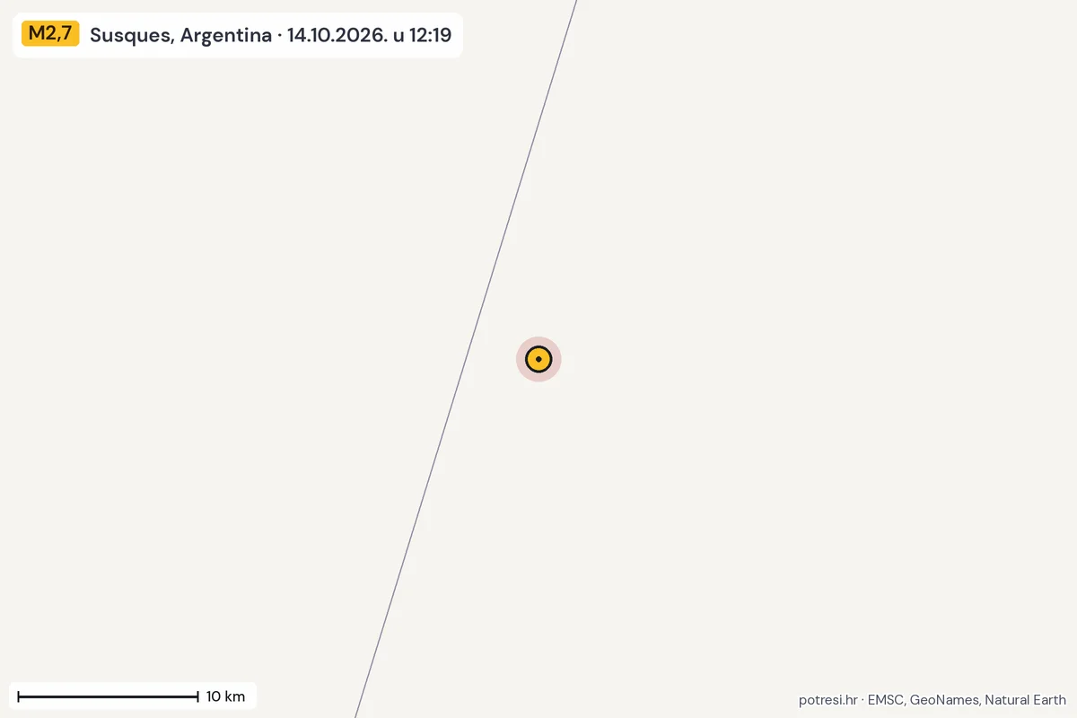 Karta: okolica epicentra, 60 km, potres M2,7, Susques, Argentina, 14.10.2026.