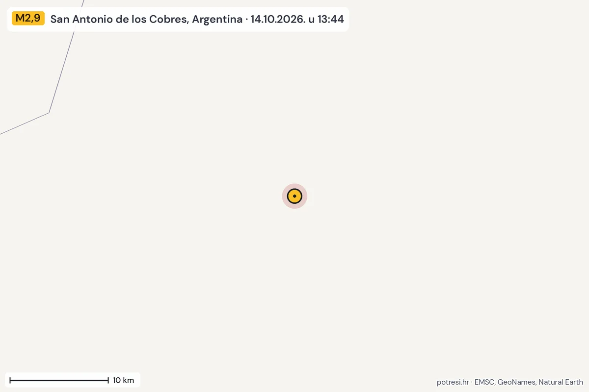 Karta: okolica epicentra, 60 km, potres M2,9, San Antonio de los Cobres, Argentina, 14.10.2026.