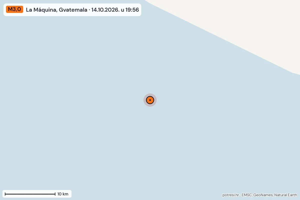 Karta: okolica epicentra, 60 km, potres M3,0, La Máquina, Gvatemala, 14.10.2026.