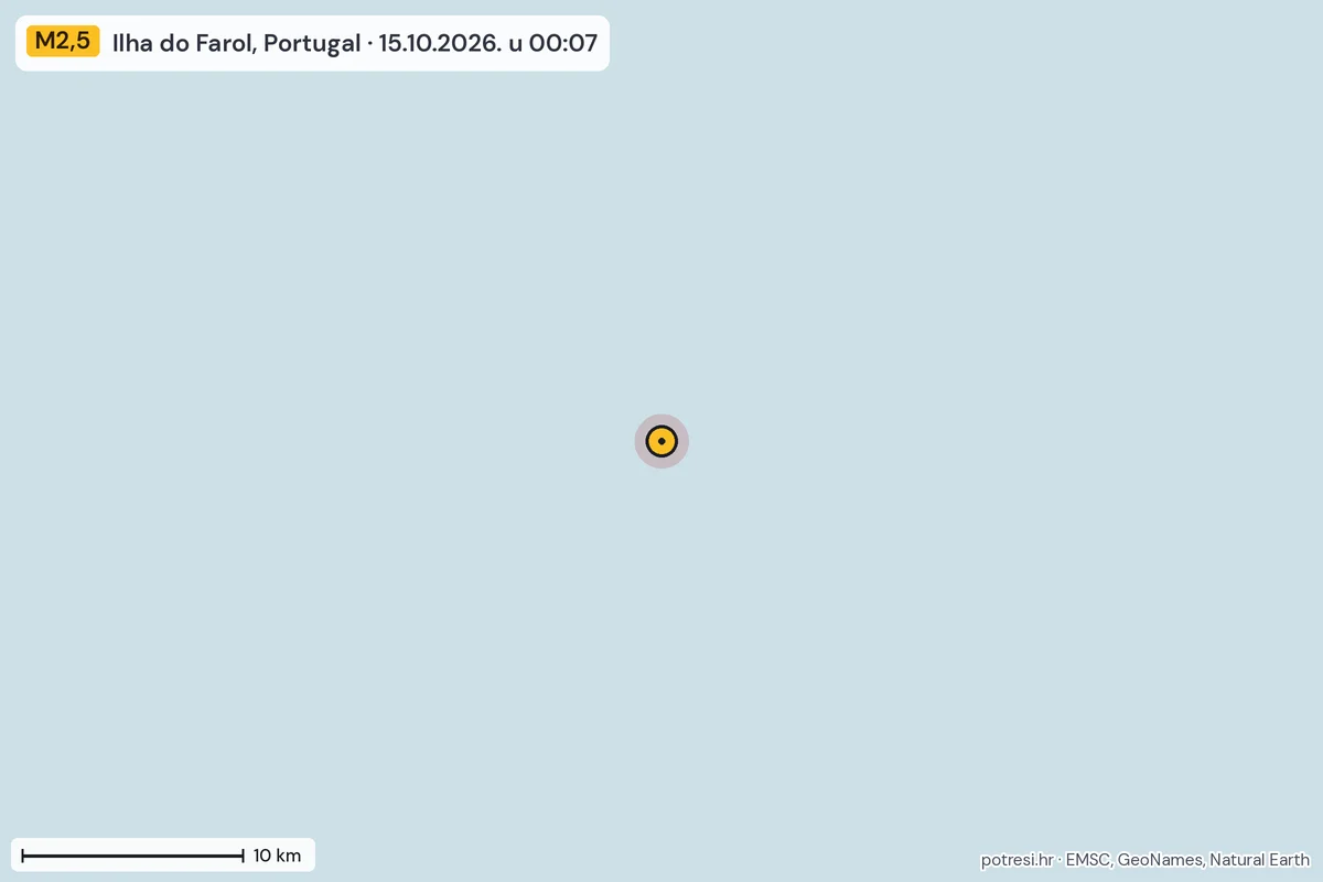 Karta: okolica epicentra, 60 km, potres M2,5, Ilha do Farol, Portugal, 15.10.2026.