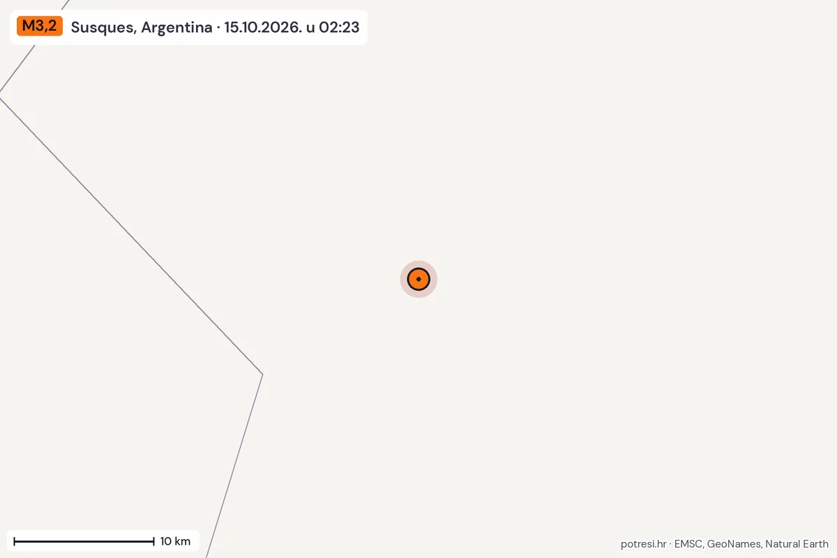 Karta: okolica epicentra, 60 km, potres M3,2, Susques, Argentina, 15.10.2026.