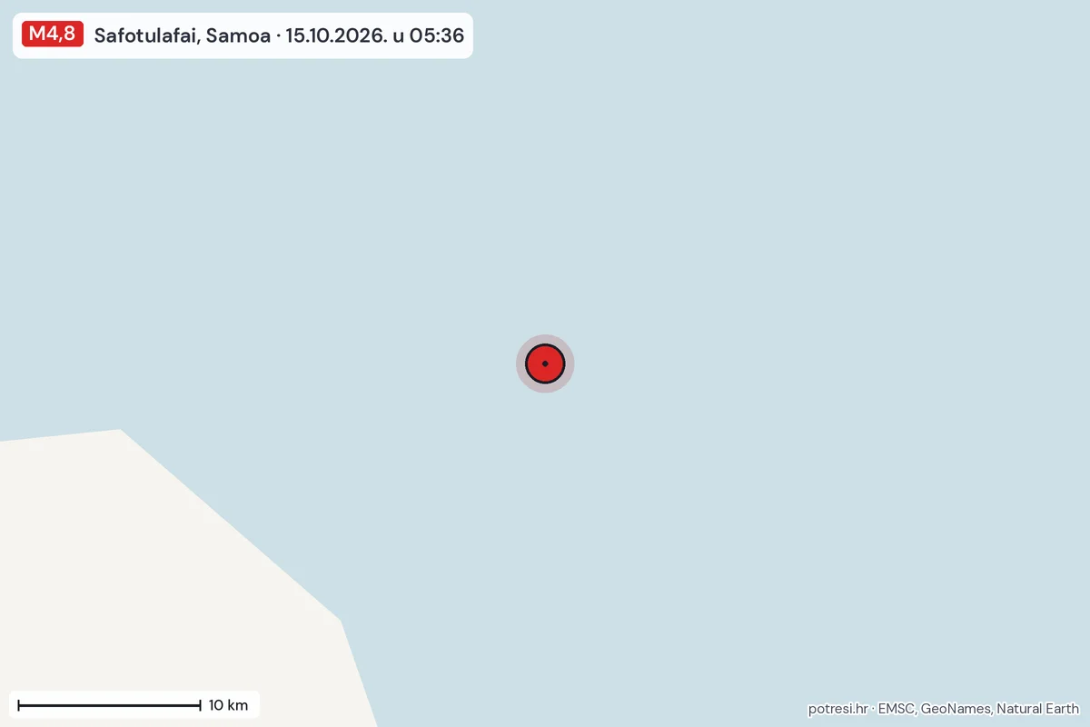 Karta: okolica epicentra, 60 km, potres M4,8, Safotulafai, Samoa, 15.10.2026.