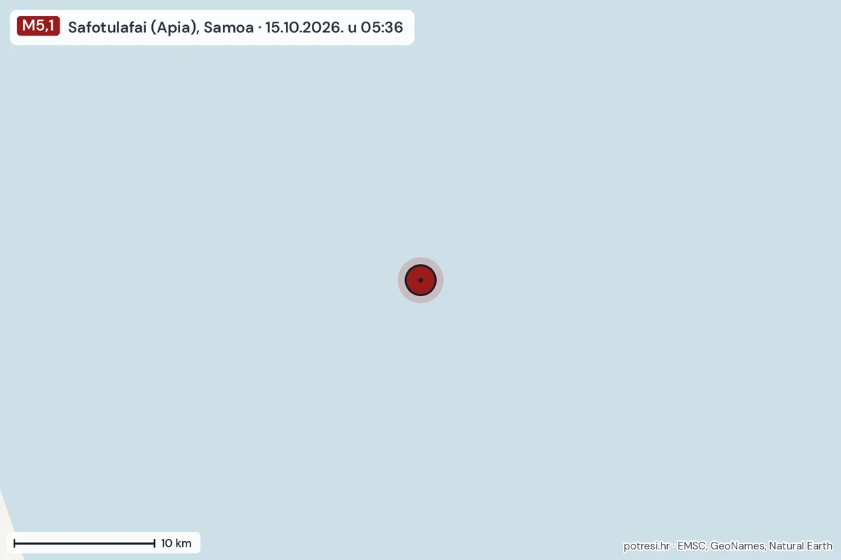 Karta: okolica epicentra, 60 km, potres M5,1, Safotulafai (Apia), Samoa, 15.10.2026.