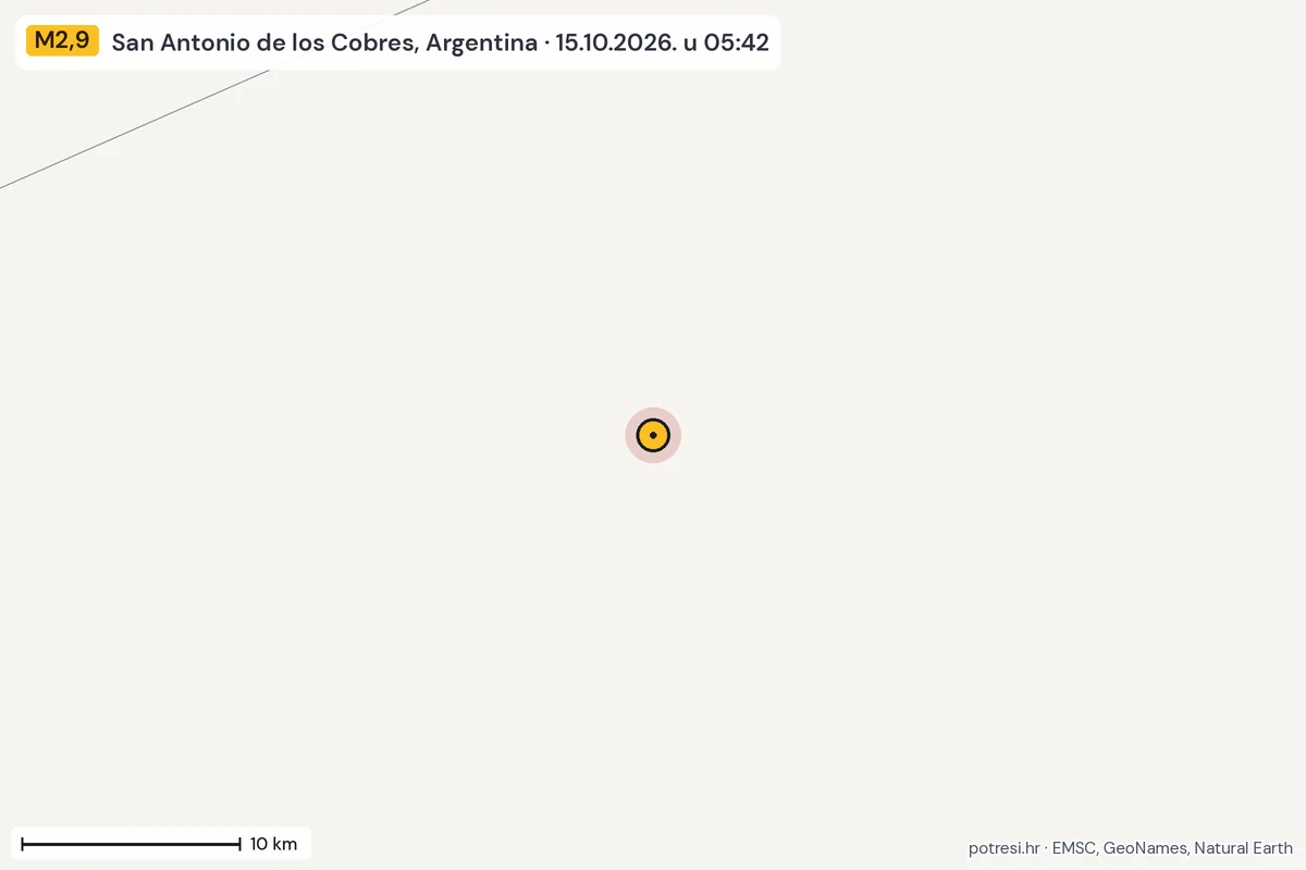 Karta: okolica epicentra, 60 km, potres M2,9, San Antonio de los Cobres, Argentina, 15.10.2026.