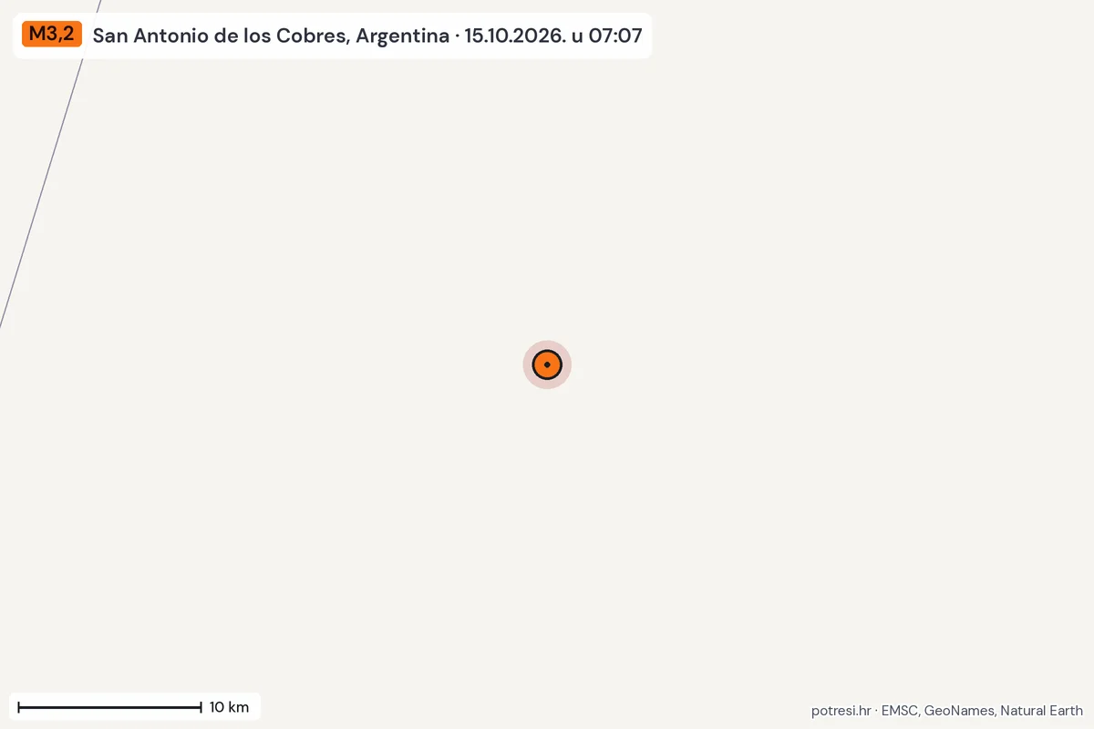 Karta: okolica epicentra, 60 km, potres M3,2, San Antonio de los Cobres, Argentina, 15.10.2026.