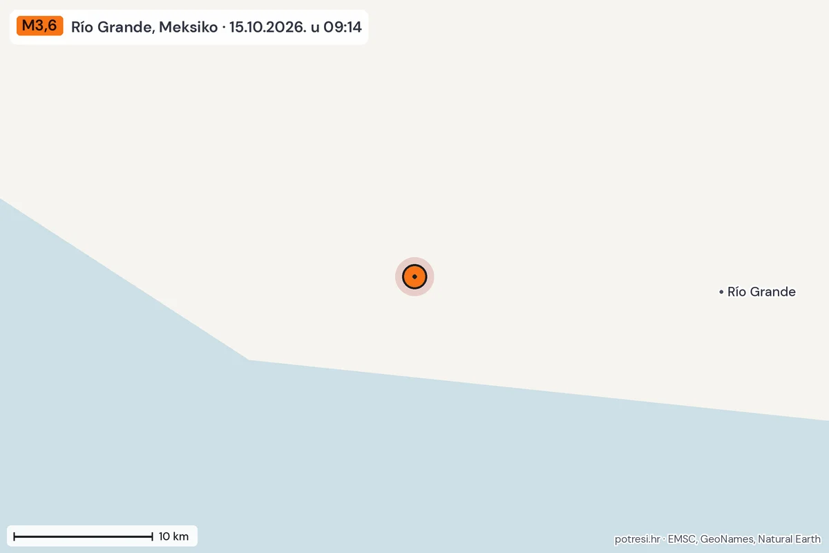 Karta: okolica epicentra, 60 km, potres M3,6, Río Grande, Meksiko, 15.10.2026.
