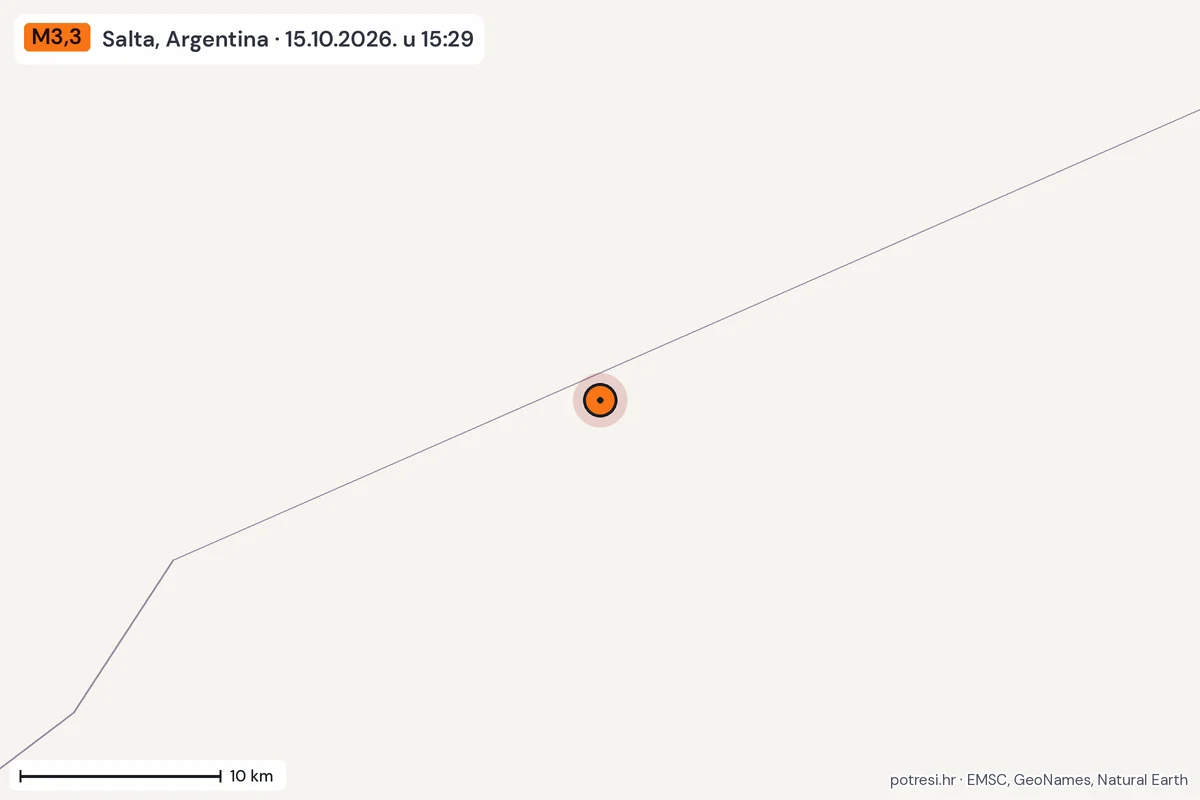 Karta: okolica epicentra, 60 km, potres M3,3, Salta, Argentina, 15.10.2026.