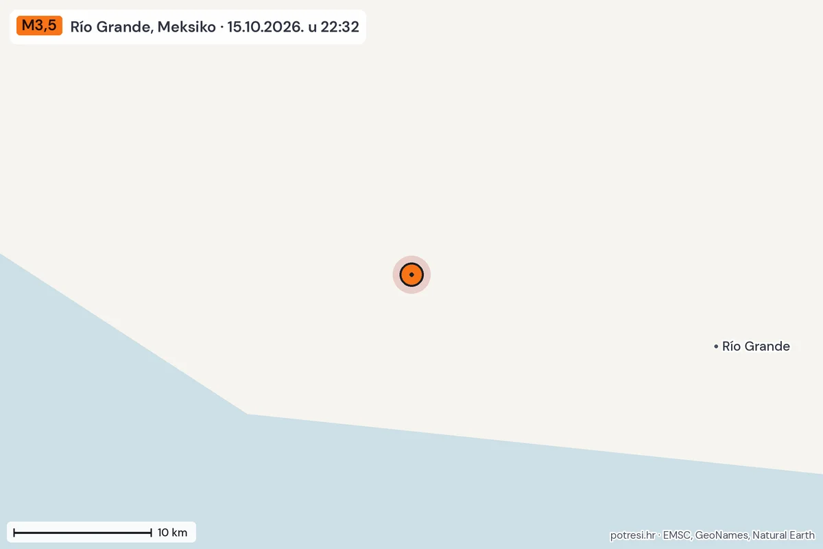 Karta: okolica epicentra, 60 km, potres M3,5, Río Grande, Meksiko, 15.10.2026.
