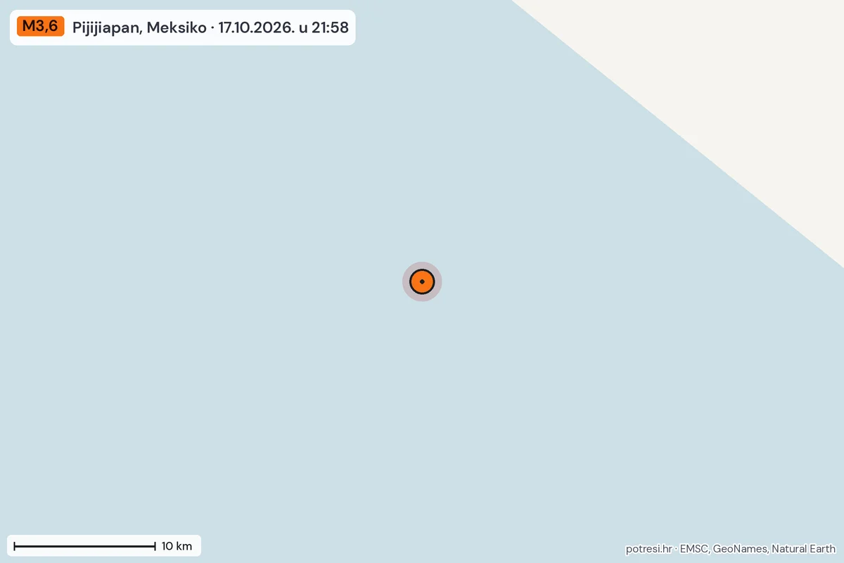 Karta: okolica epicentra, 60 km, potres M3,6, Pijijiapan, Meksiko, 17.10.2026.