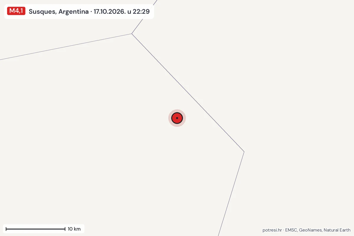 Karta: okolica epicentra, 60 km, potres M4,1, Susques, Argentina, 17.10.2026.