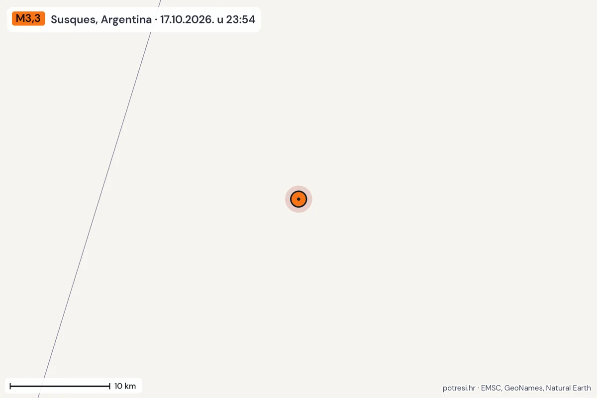 Karta: okolica epicentra, 60 km, potres M3,3, Susques, Argentina, 17.10.2026.