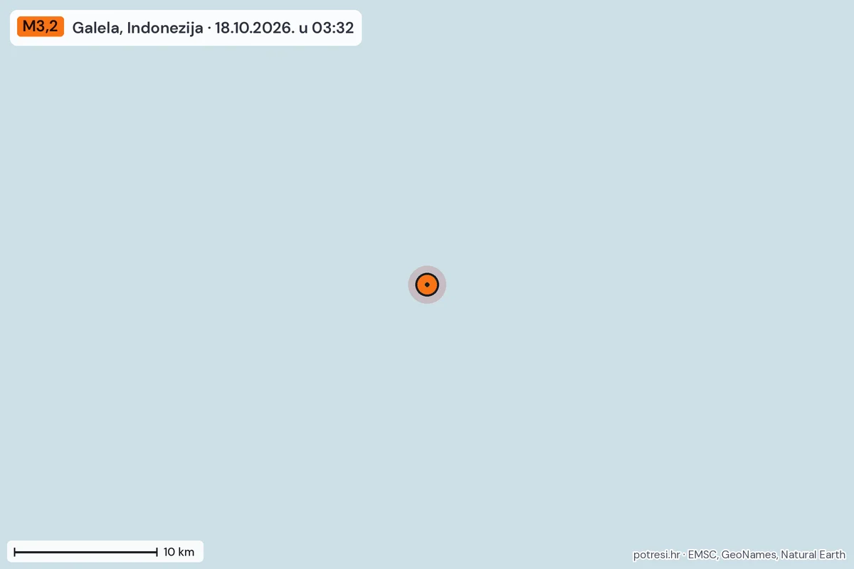Karta: okolica epicentra, 60 km, potres M3,2, Galela, Indonezija, 18.10.2026.