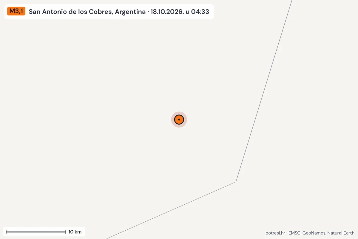 Karta: okolica epicentra, 60 km, potres M3,1, San Antonio de los Cobres, Argentina, 18.10.2026.
