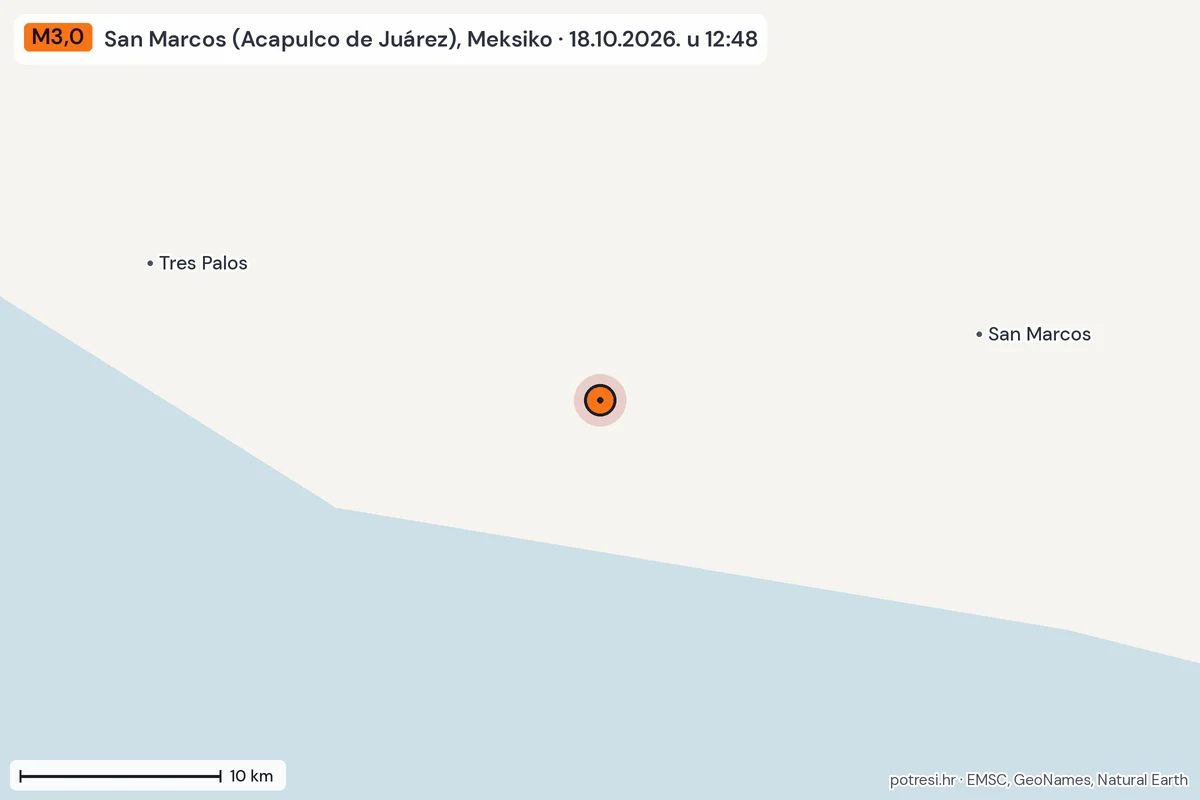 Karta: okolica epicentra, 60 km, potres M3,0, San Marcos (Acapulco de Juárez), Meksiko, 18.10.2026.