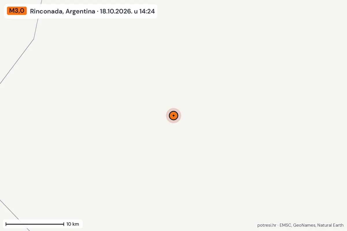 Karta: okolica epicentra, 60 km, potres M3,0, Rinconada, Argentina, 18.10.2026.
