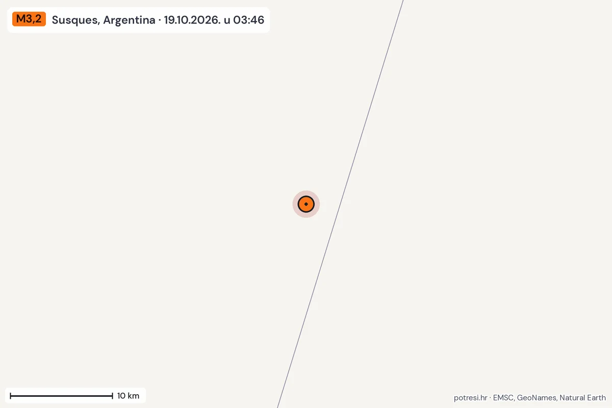 Karta: okolica epicentra, 60 km, potres M3,2, Susques, Argentina, 19.10.2026.