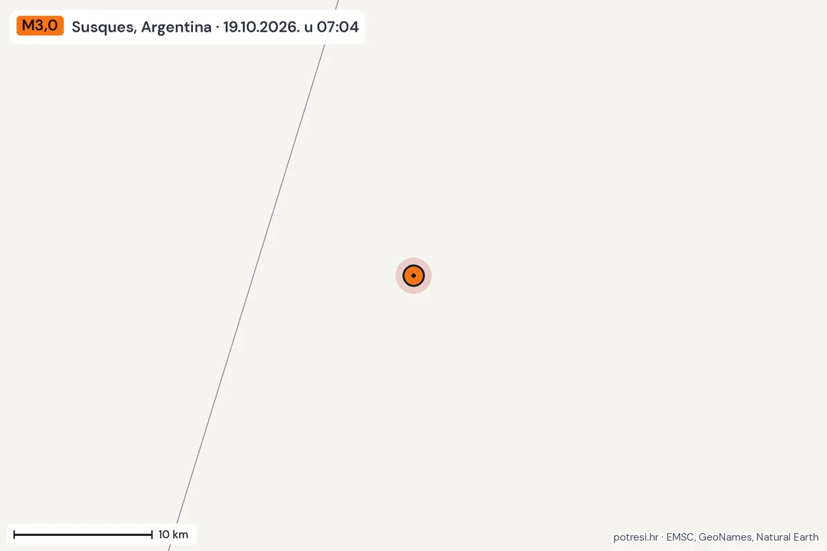 Karta: okolica epicentra, 60 km, potres M3,0, Susques, Argentina, 19.10.2026.