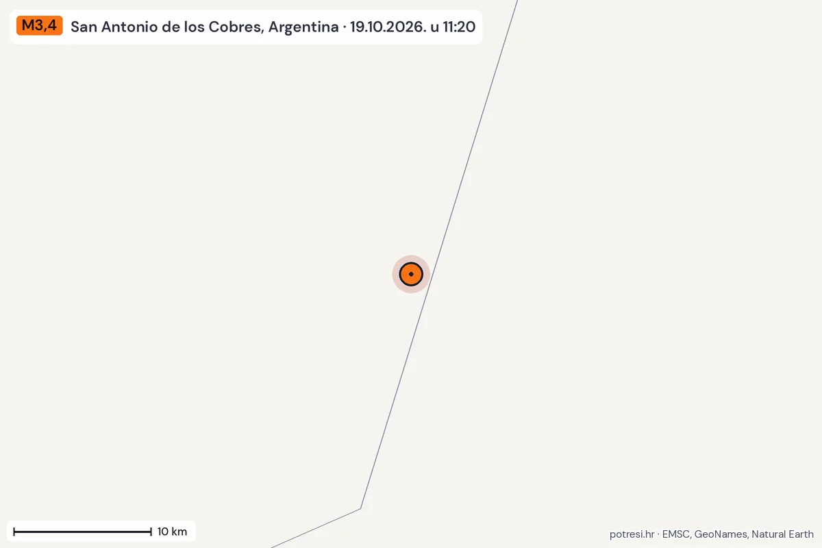 Karta: okolica epicentra, 60 km, potres M3,4, San Antonio de los Cobres, Argentina, 19.10.2026.