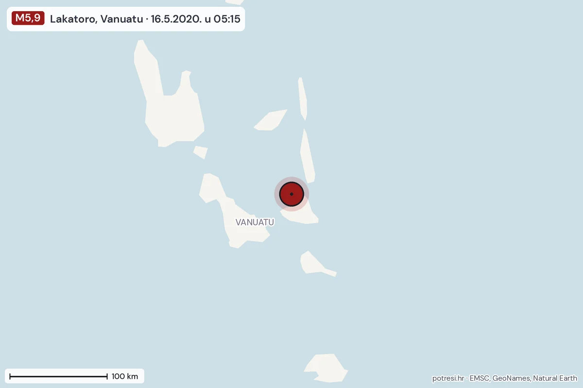 Karta: šire područje, 600 km, potres M5,9, Lakatoro, Vanuatu, 16.5.2020.