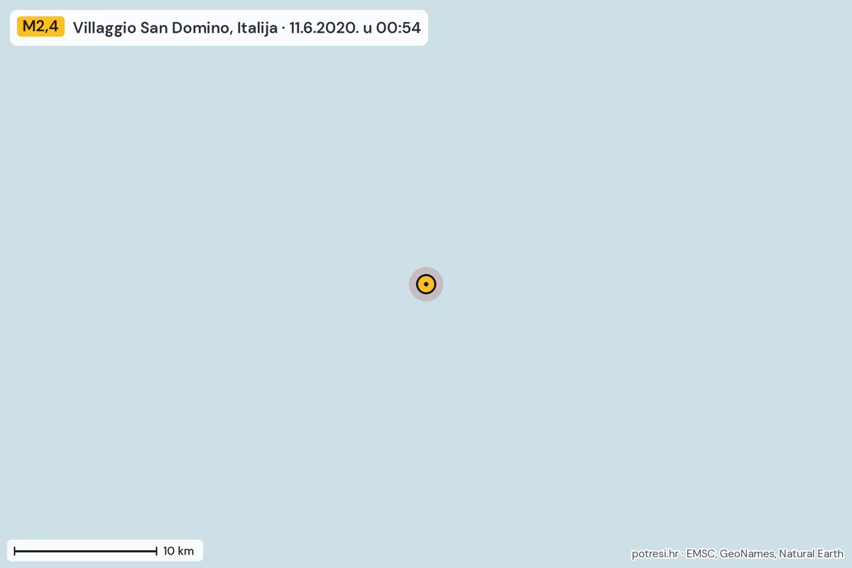 Karta: okolica epicentra, 60 km, potres M2,4, Villaggio San Domino, Italija, 11.6.2020.