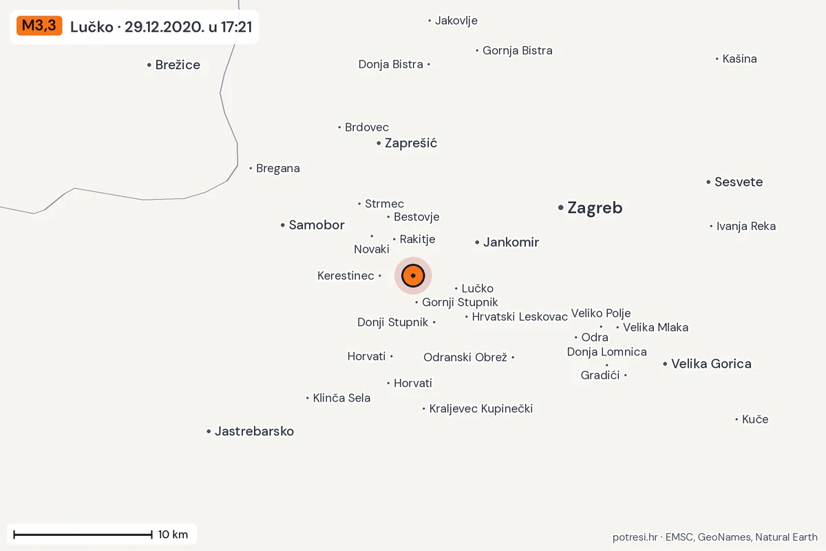Karta: okolica epicentra, 60 km, potres M3,3, Lučko, 29.12.2020.
