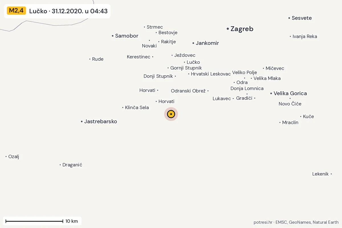 Karta: okolica epicentra, 60 km, potres M2,4, Lučko, 31.12.2020.