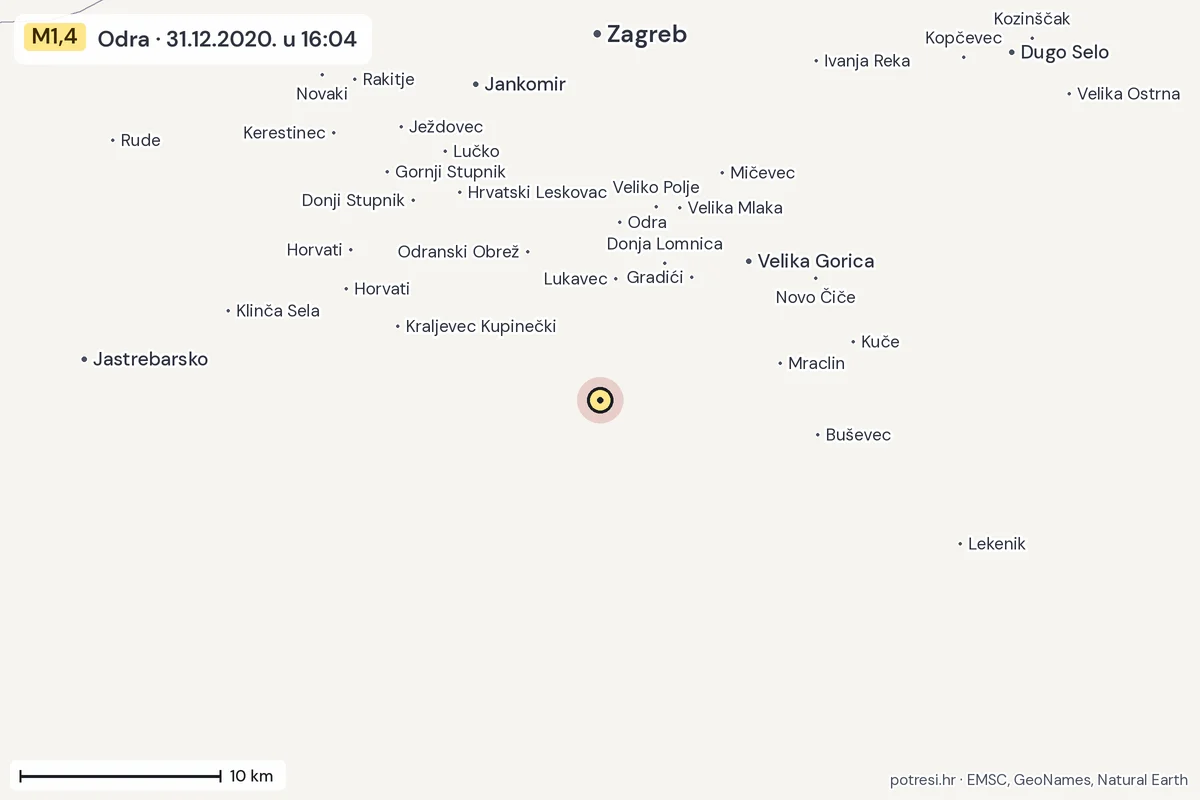Karta: okolica epicentra, 60 km, potres M1,4, Odra, 31.12.2020.