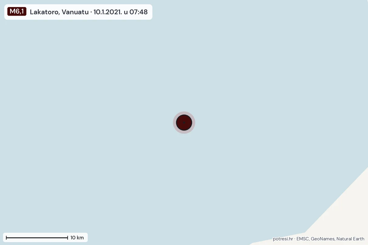 Karta: okolica epicentra, 60 km, potres M6,1, Lakatoro, Vanuatu, 10.1.2021.