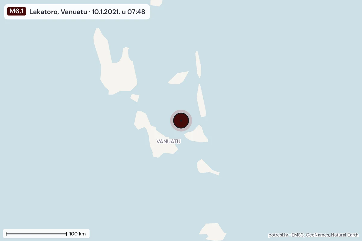 Karta: šire područje, 600 km, potres M6,1, Lakatoro, Vanuatu, 10.1.2021.