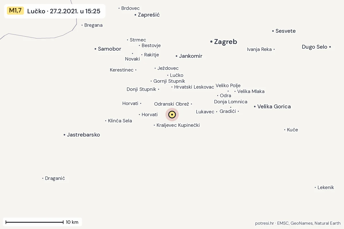Karta: okolica epicentra, 60 km, potres M1,7, Lučko, 27.2.2021.