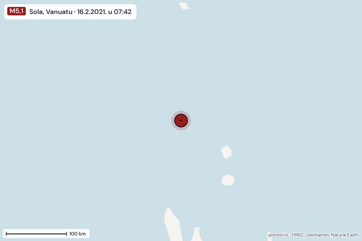 Karta: šire područje, 600 km, potres M5,1, Sola, Vanuatu, 16.2.2021.