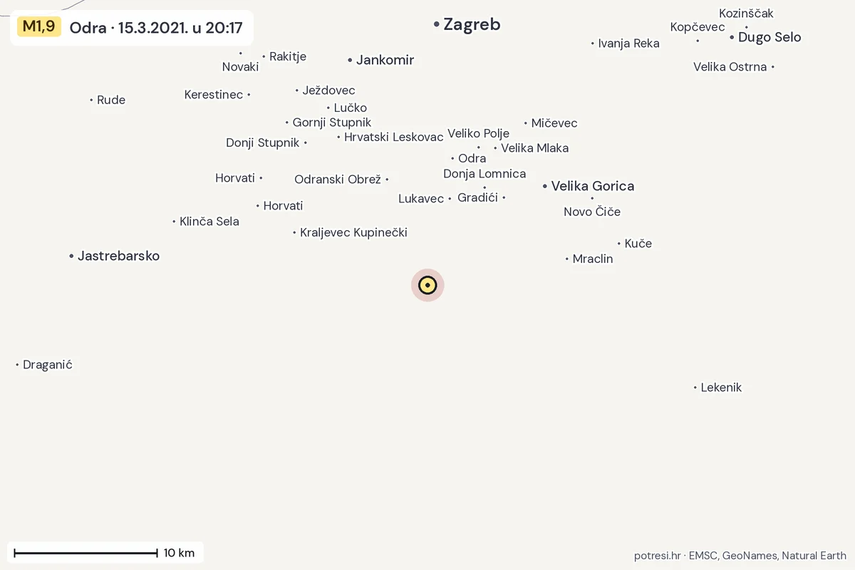 Karta: okolica epicentra, 60 km, potres M1,9, Odra, 15.3.2021.