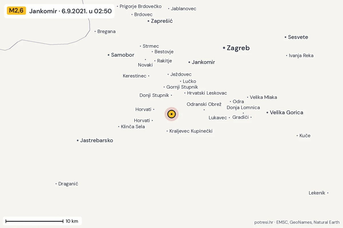 Karta: okolica epicentra, 60 km, potres M2,6, Jankomir, 6.9.2021.