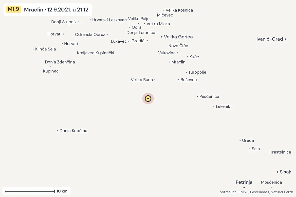 Karta: okolica epicentra, 60 km, potres M1,9, Mraclin, 12.9.2021.