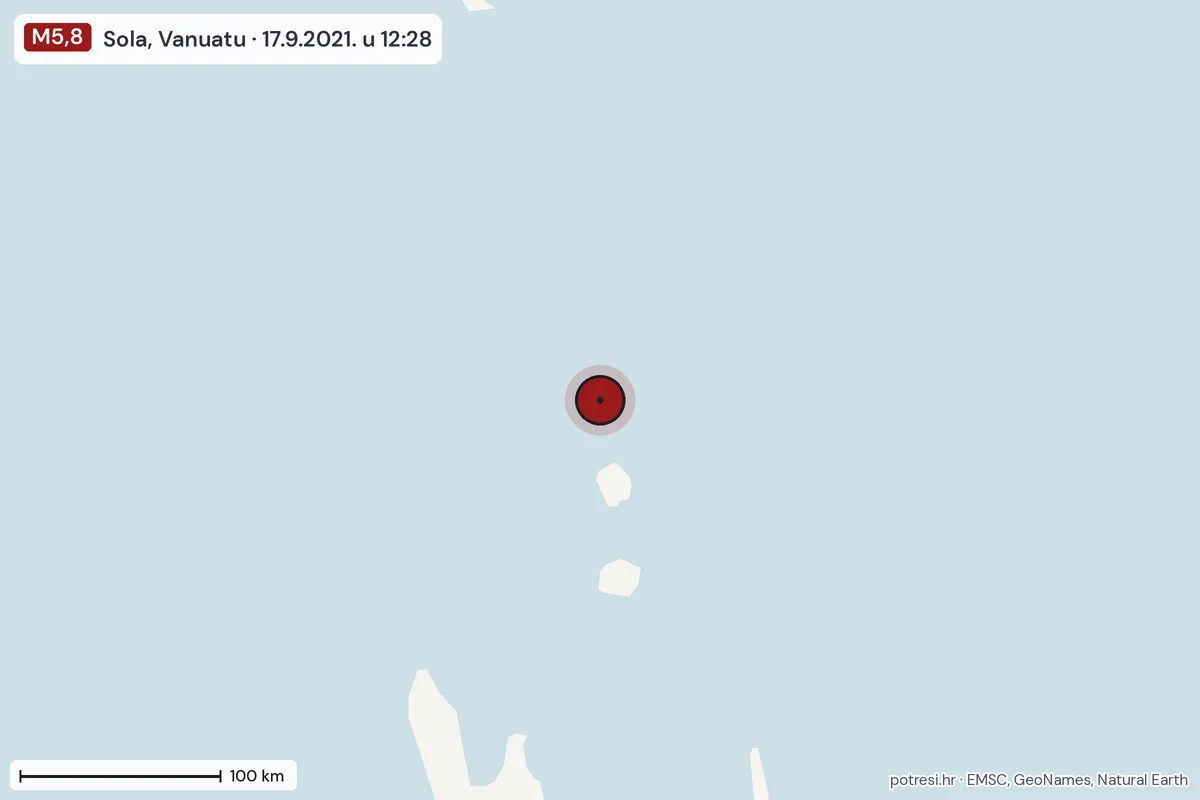 Karta: šire područje, 600 km, potres M5,8, Sola, Vanuatu, 17.9.2021.