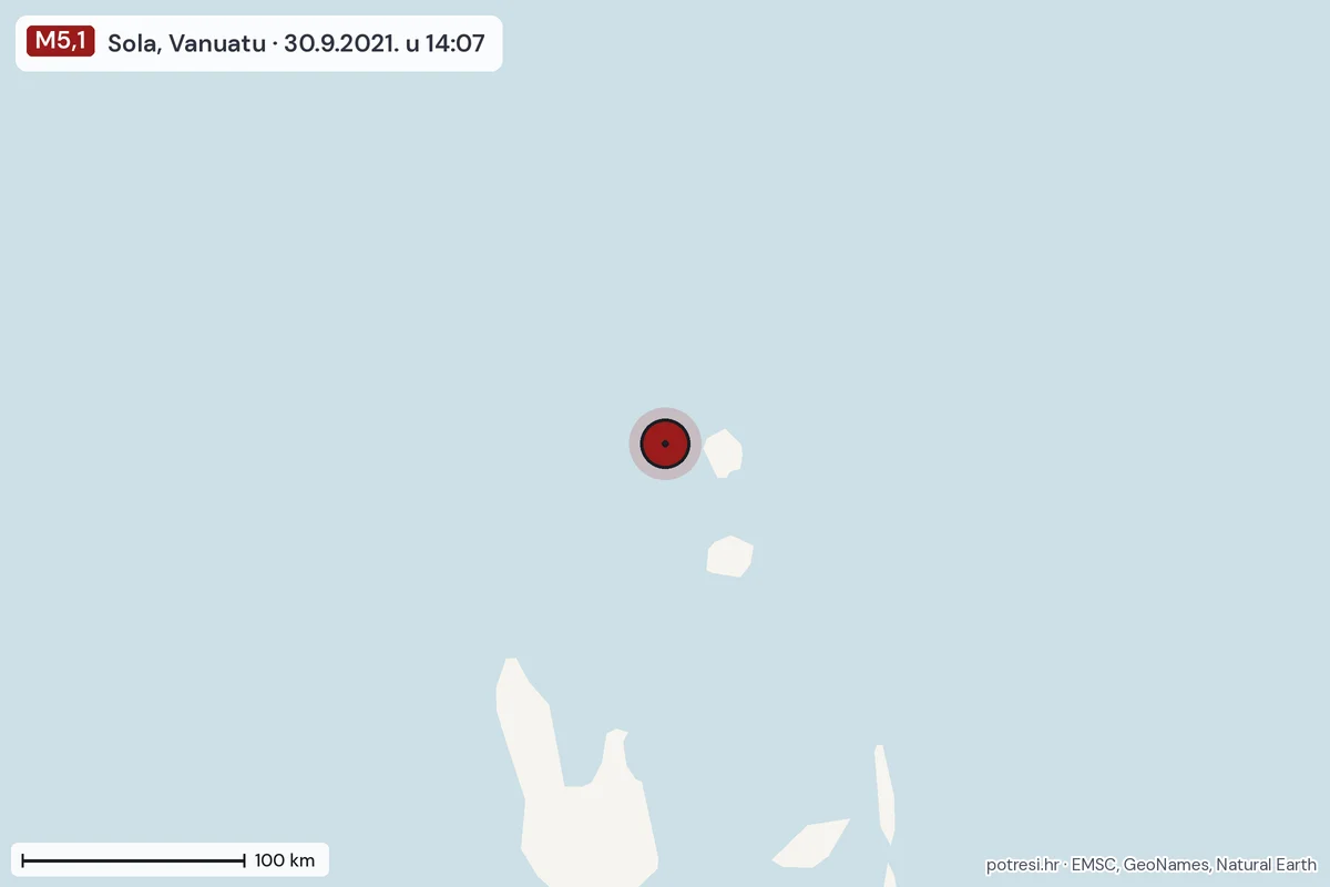Karta: šire područje, 600 km, potres M5,1, Sola, Vanuatu, 30.9.2021.