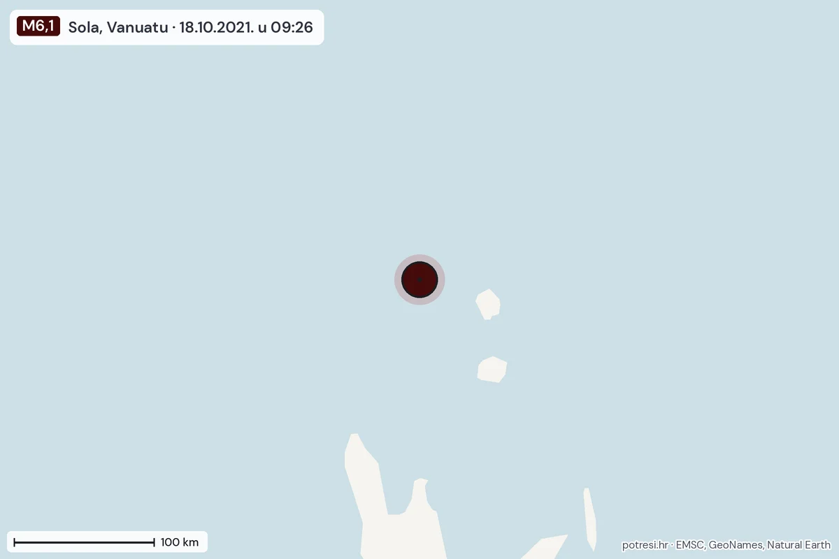 Karta: šire područje, 600 km, potres M6,1, Sola, Vanuatu, 18.10.2021.