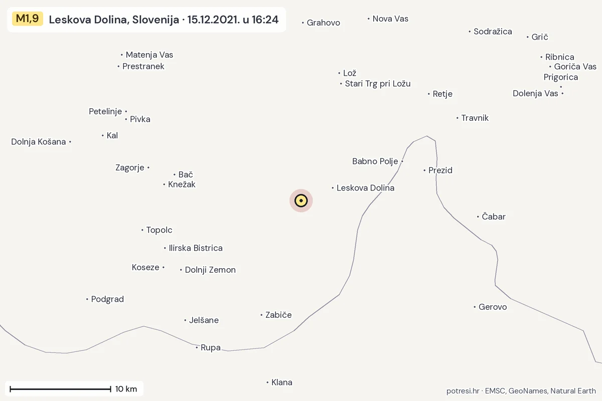 Karta: okolica epicentra, 60 km, potres M1,9, Leskova Dolina, Slovenija, 15.12.2021.