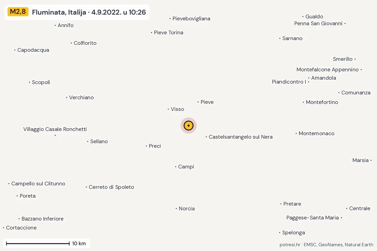 Karta: okolica epicentra, 60 km, potres M2,8, Fluminata, Italija, 4.9.2022.