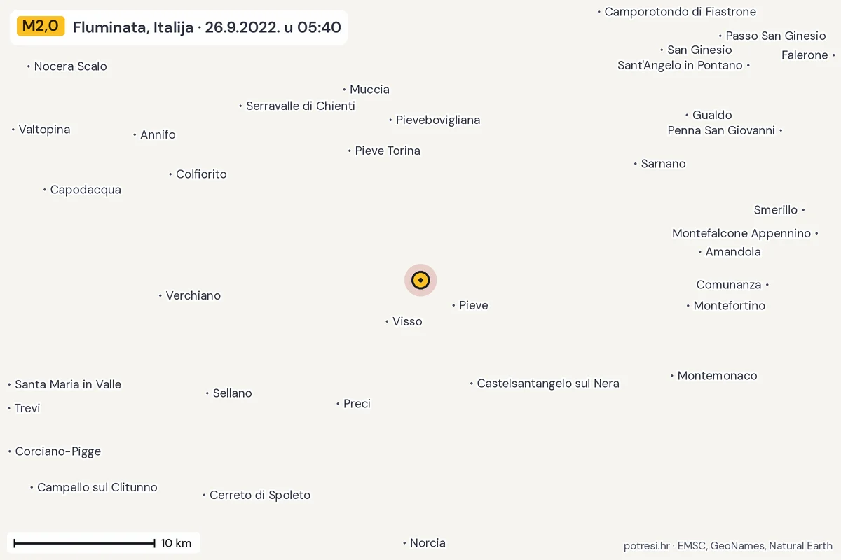 Karta: okolica epicentra, 60 km, potres M2,0, Fluminata, Italija, 26.9.2022.