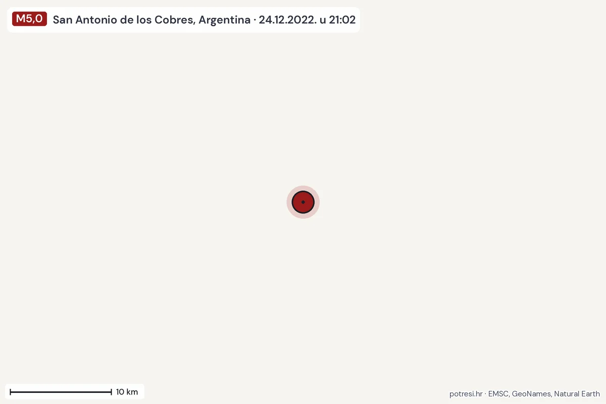 Karta: okolica epicentra, 60 km, potres M5,0, San Antonio de los Cobres, Argentina, 24.12.2022.