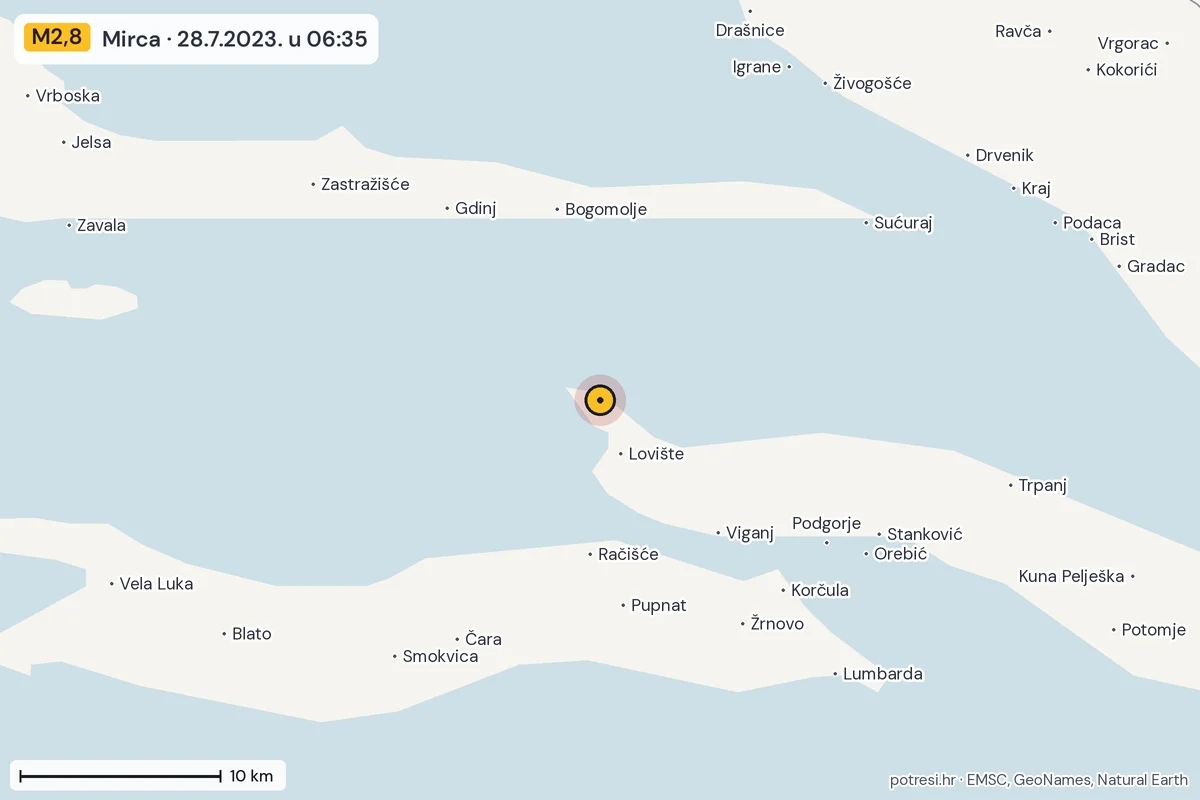 Karta: okolica epicentra, 60 km, potres M2,8, Mirca, 28.7.2023.