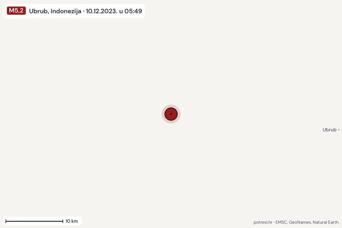 Karta: okolica epicentra, 60 km, potres M5,2, Ubrub, Indonezija, 10.12.2023.